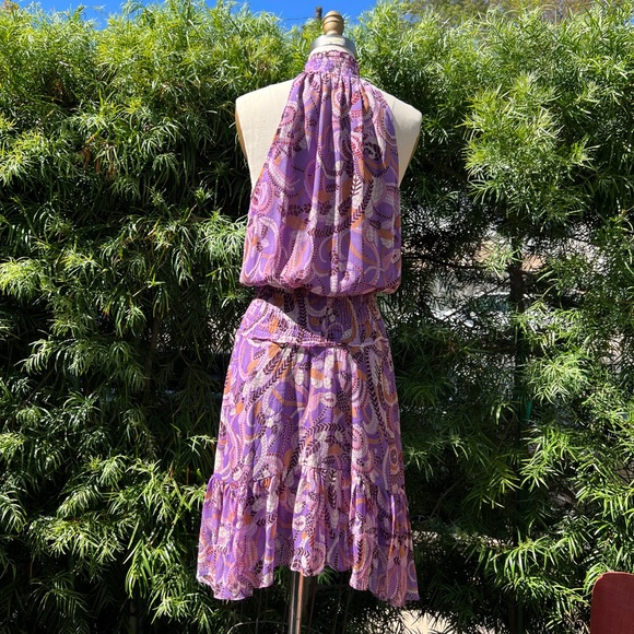 A.L.C. Dress, size 4, purple with tan, darker purple and cream leaf pattern - Picture 5 of 10